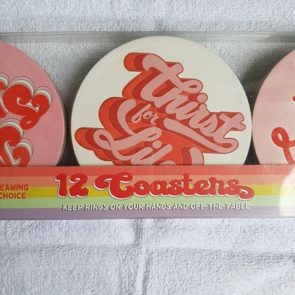 Molly & Rex "Optimistic Messages" Set 12 Coasters Rainbow Retro - Picture 9 of 11